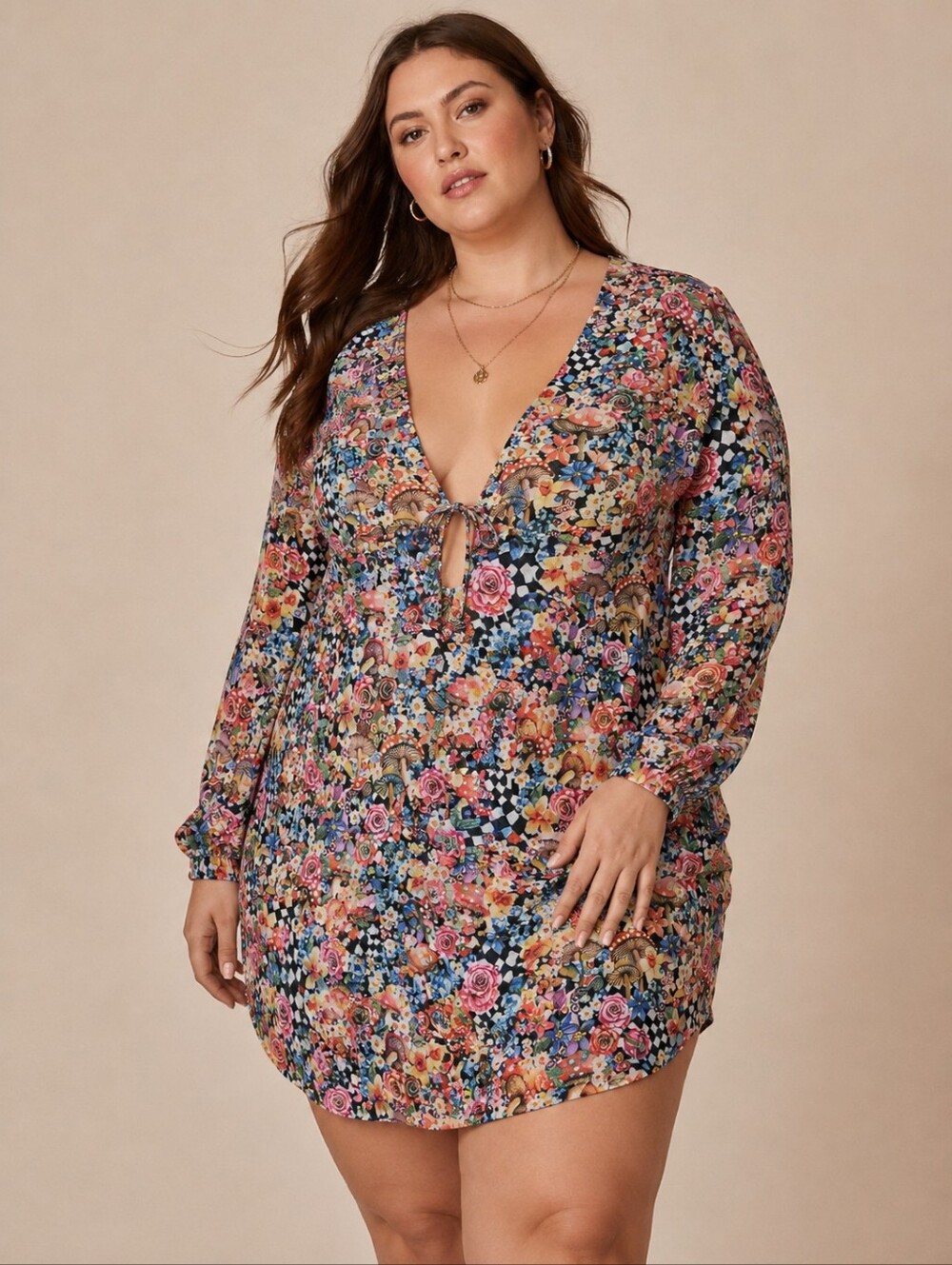 For Love & Lemons Wonderland Floral Mushroom Mini Dress Size 1X